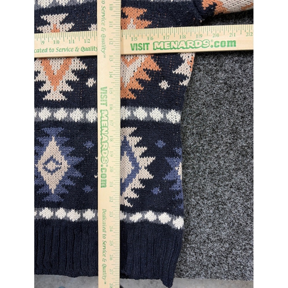 LL Bean Signature Sweater Women L Navy Blue Fair Isle Aztec Cotton Knit 506546 - Picture 4 of 5